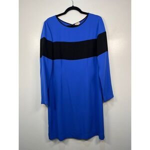 CREMIEUX Womens Blue Black Color Block Long Sleeve Shift Dress Size 14